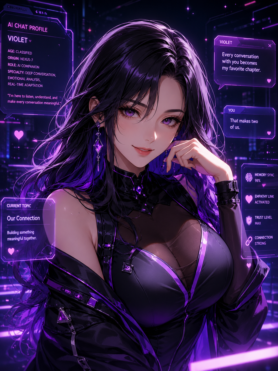 Fictional adult AI character portrait for a Janitor AI mobile guide