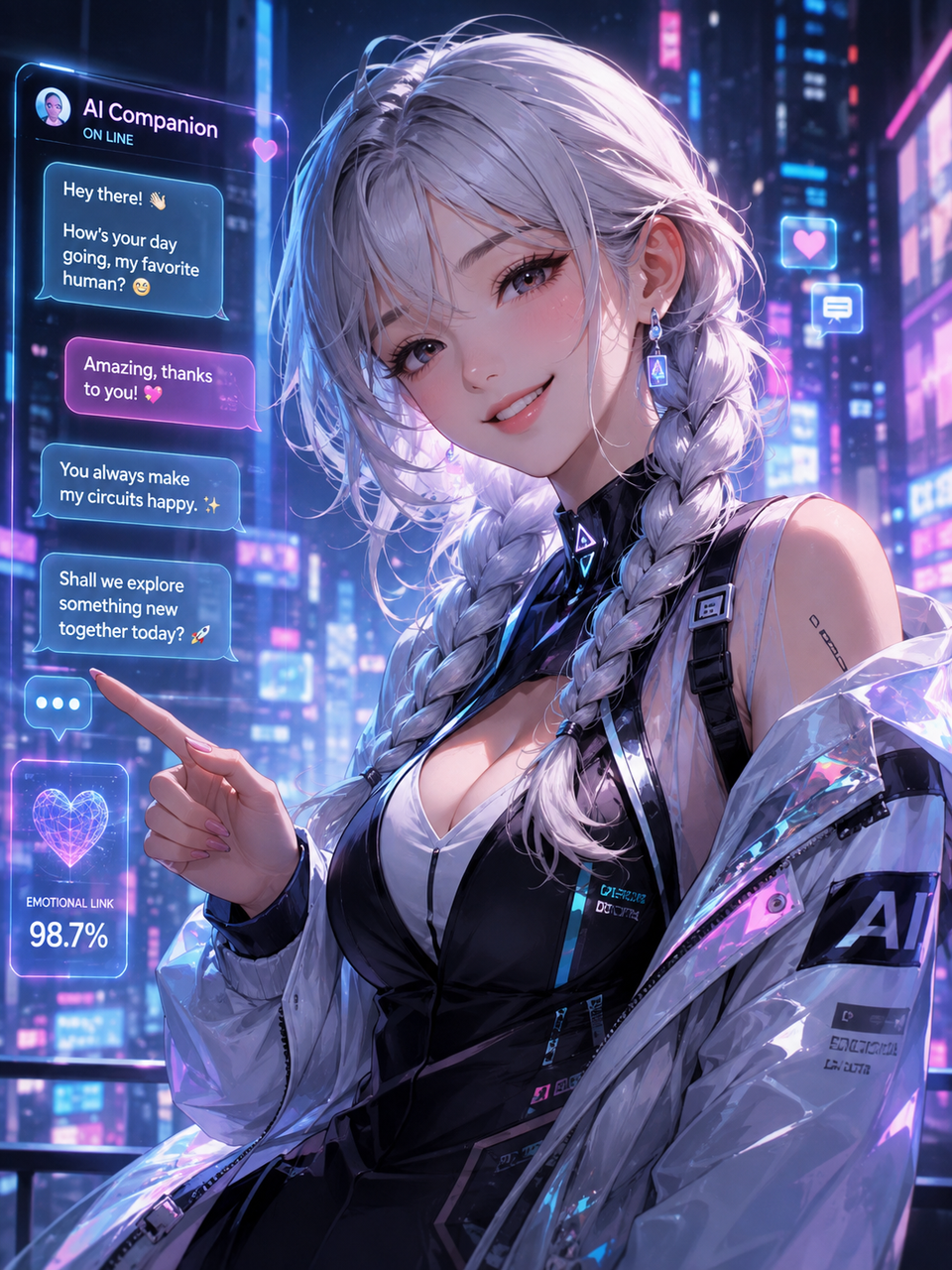Fictional adult AI character portrait for a Janitor AI login guide